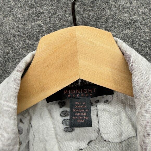 Midnight Shirt Women M Medium Gray Butterfy Print Button Up Collared Rayon - Picture 3 of 7